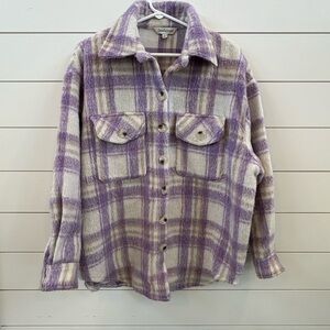 DAVI & DANI Lavender and Cream Checkered Teddy Jacket